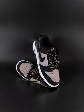 Nike Dunk Low Sneakers in Black, Taupe & Neon Green